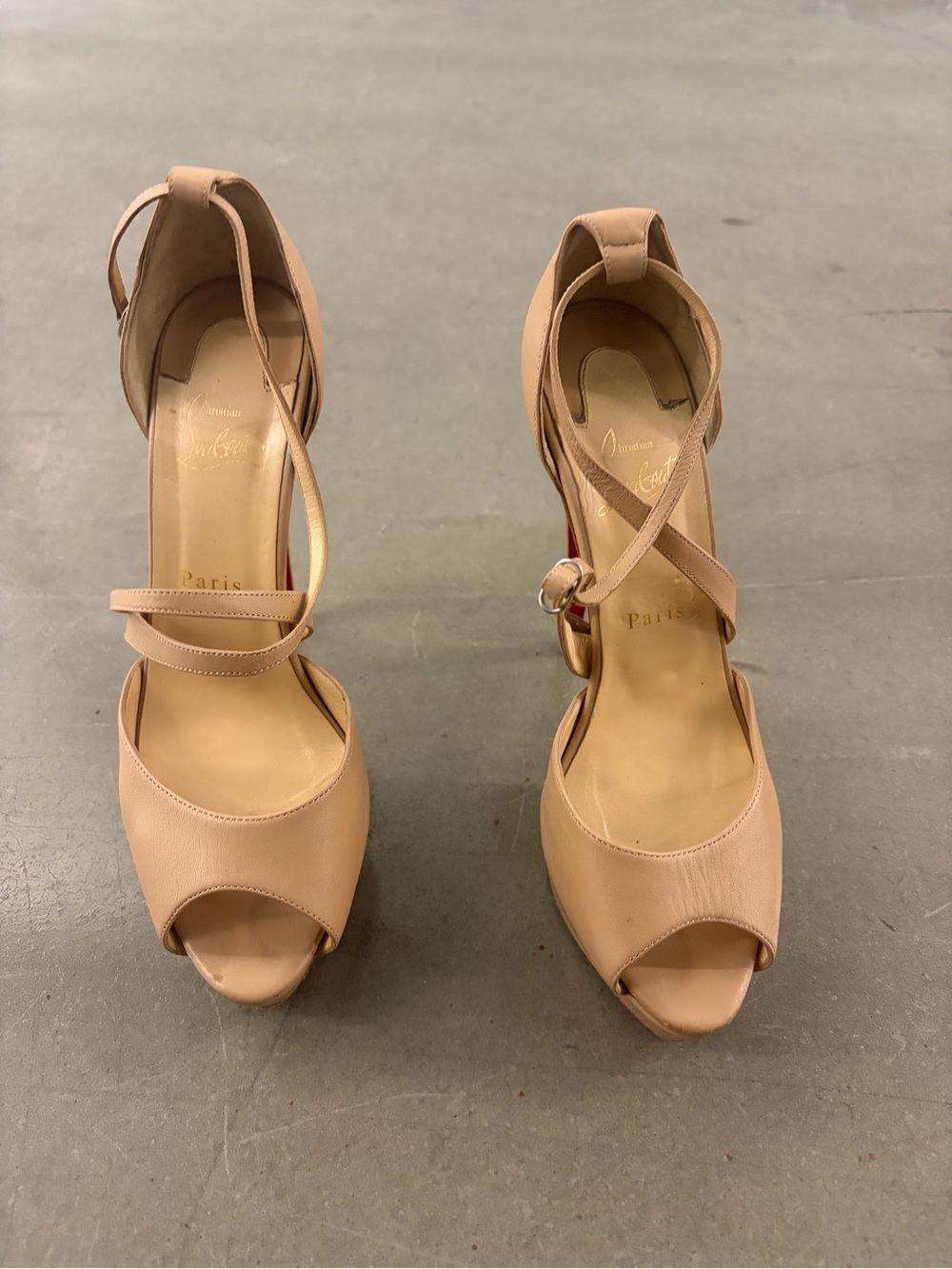 CHRISTIAN LOUBOUTIN CROSS ME 150 NUDE PLATFORM HEELS SIZE 39